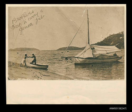 Roy Stevens and Owen Dibbs shaping up on the beach at the Basin Pittwater
