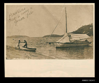 Roy Stevens and Owen Dibbs shaping up on the beach at the Basin Pittwater
