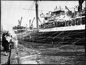 Sailors on board SS AUTOLYCUS depart Sydney for Portsmouth