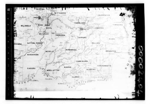 Print of a map of the Southern Highlands region of New South Wales, highlighting 26 local parishes as well as major geological features