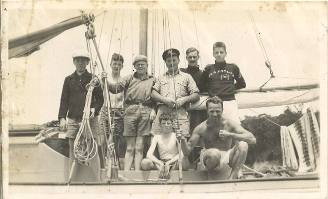 Men and boys on the deck of the MALUKA