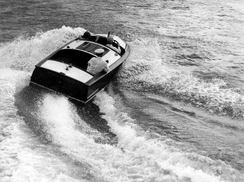 Stern view of a speedboat on Sydney Harbour