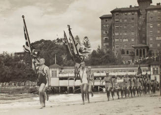 March past on Manly beach for the 1938 Commonwealth Games