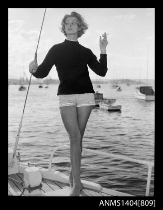 Vicki Jarman modelling on a boat