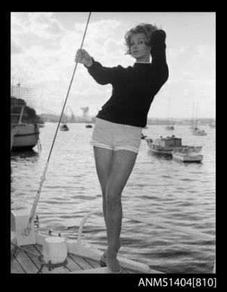 Vicki Jarman modelling on a boat