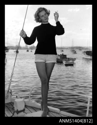 Vicki Jarman modelling on a boat