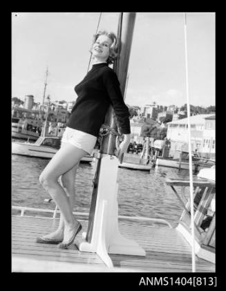 Vicki Jarman modelling on a boat