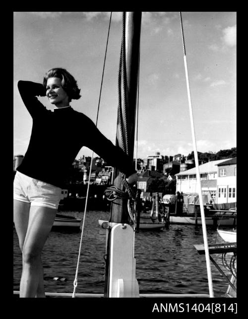 Vicki Jarman modelling on a boat