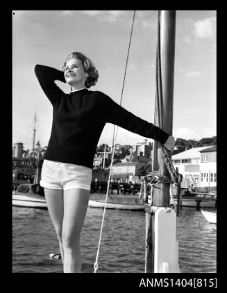 Vicki Jarman modelling on a boat