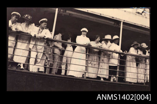 Passengers on deck waiting for the ship to depart (E & A Line)