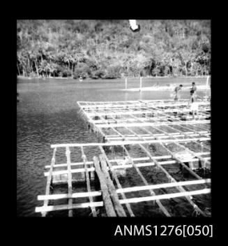 A pearl production wooden raft on Pearl Island