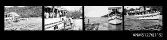 Strip of four black-and-white negatives of people boarding and on the boat POSEIDON