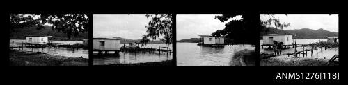 Strip of four black-and-white negatives with images of a pearl raft