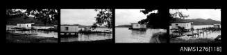 Strip of four black-and-white negatives with images of a pearl raft