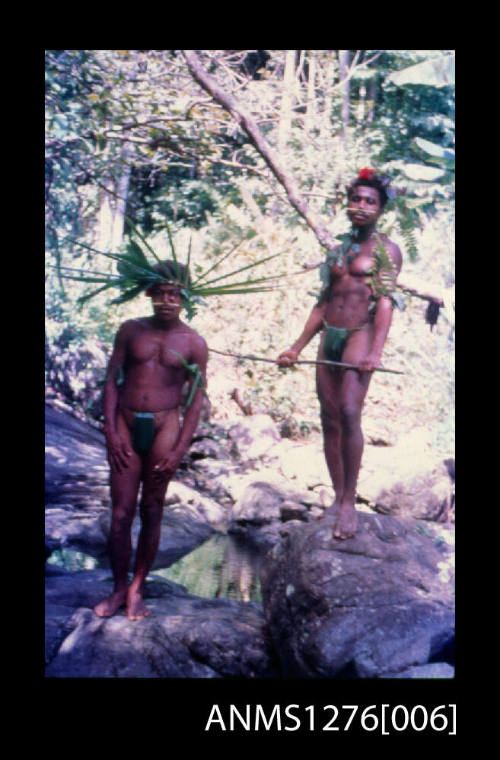 35mm colour transparency of two Papua New Guineans in traditional dress