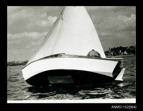 Print depicting small half cabin sloop rigged sailing boat