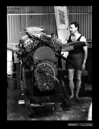 The 10 cylinder engine in V Formation mounted on work frame