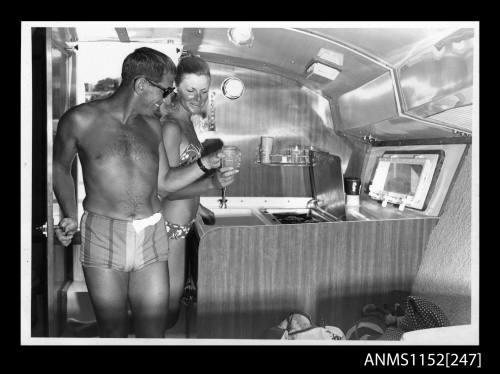 The Interior of cabin of sailing craft looking aft