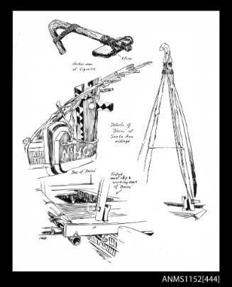 Silver gelatin print of black and white line drawings of vessel equipment