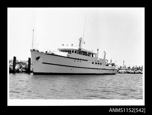 The view of large white motor yacht KALBARRIE