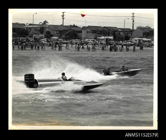 Hydroplane with twin Mercury outboard engines