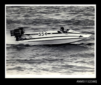 Hydroplane 554 with twin Mercury outboard engines