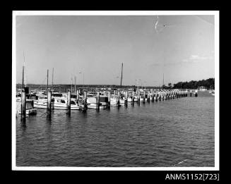 The row of pleasure craft moored at Manly boat harbour New South Wales, Australia