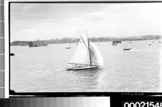 View of Fort Denison and a gaff rigged yacht possibly near Robertson's Point, Sydney