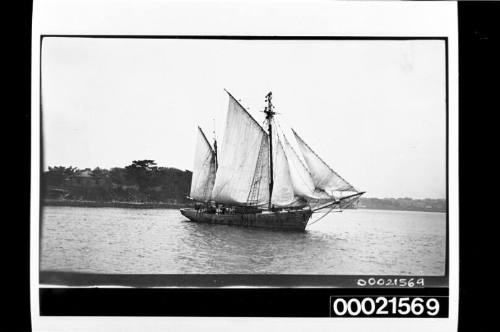 Two-masted schooner off Goat Island