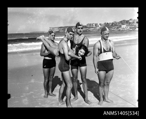 Model Patti Lou Hass and Bondi Beach lifesavers, 3 of 8