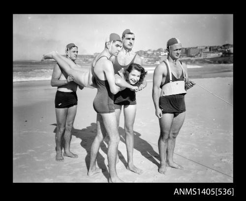 Model Patti Lou Hass and Bondi Beach lifesavers, 4 of 8