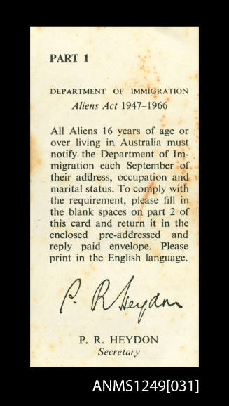 Department of Immigration Aliens Act 1947 - 1966