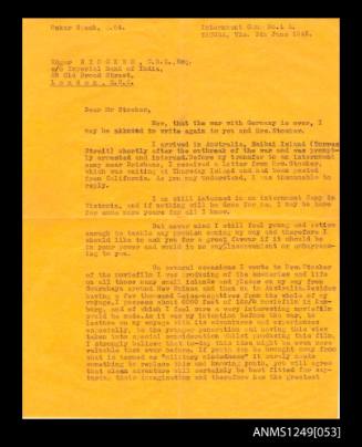 Letter to Edgar Stocker from Oskar Speck