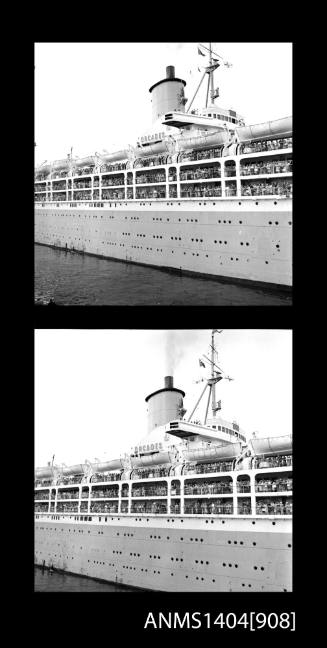 Photographic negative with two frames depicting the passenger liner ORCADES in port