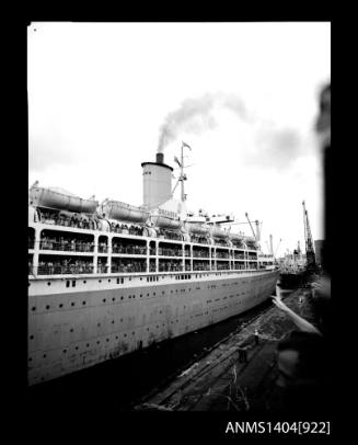 Photographic negative depicting the passenger liner ORCADES in port