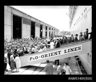 Photographic negative depicting passengers boarding the P&O liner ORONSAY