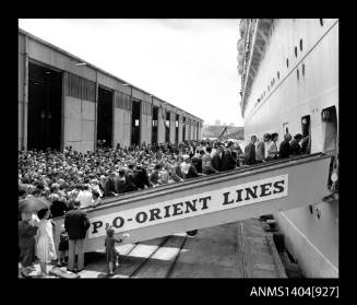 Photographic negative depicting passengers boarding the P&O liner ORONSAY