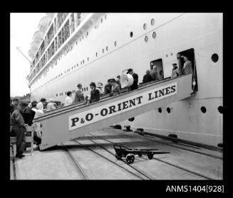 Photographic negative depicting passengers boarding the P&O liner ORONSAY