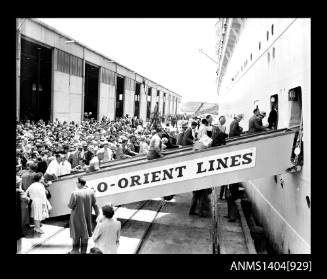 Photographic negative depicting passengers boarding the P&O liner ORONSAY