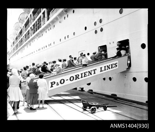 Photographic negative depicting passengers boarding the P&O liner ORONSAY