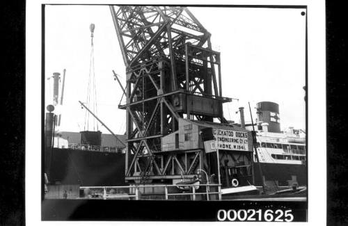 TITAN floating crane being used to unload cargo from ESSEX, Jones Bay wharf Pyrmont