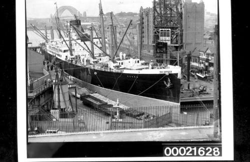 TITAN floating crane being used to unload cargo from ESSEX, Jones Bay, Pyrmont