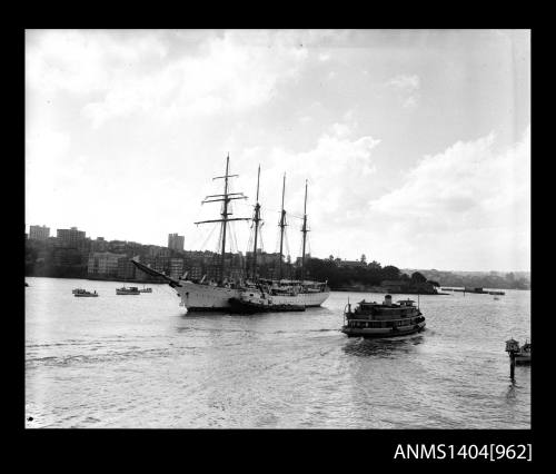 Photographic negative depicting the ship ESMERALDA in the harbour