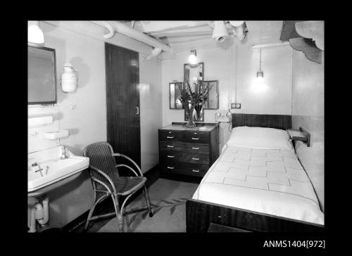 Negative depicting interior of cabin aboard a P&O Orient passenger liner