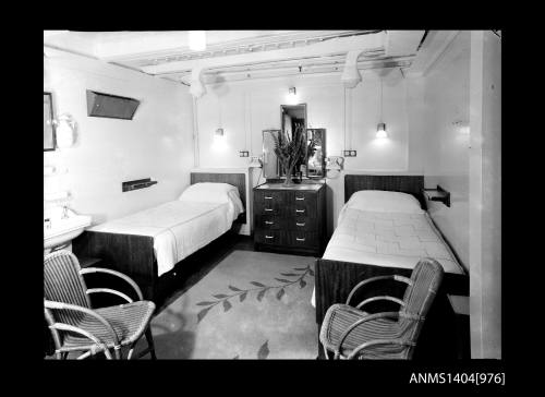 Negative depicting interior of cabin aboard a P&O Orient passenger liner