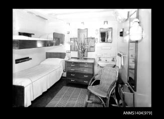 Negative depicting interior of cabin aboard a P&O Orient passenger liner