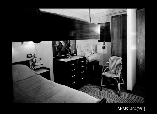 Negative depicting interior of cabin aboard a P&O Orient passenger liner