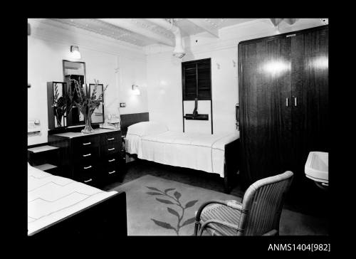 Negative depicting interior of cabin aboard a P&O Orient passenger liner