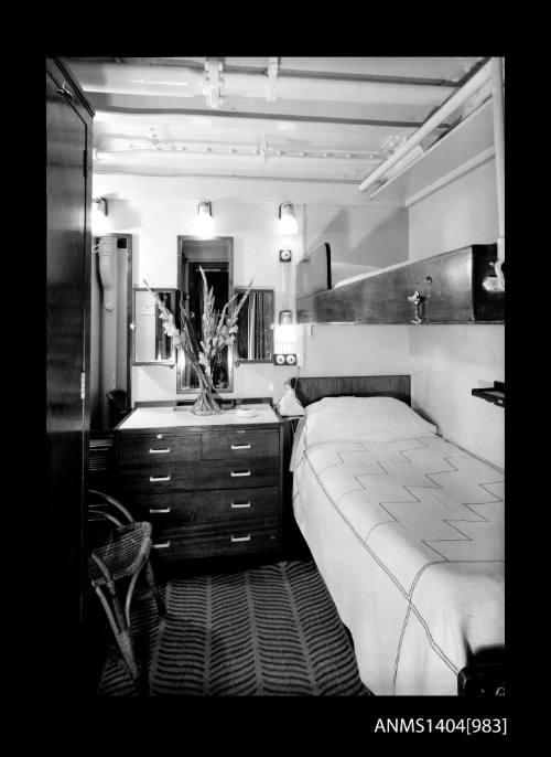 Negative depicting interior of cabin aboard a P&O Orient passenger liner