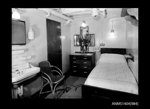 Negative depicting interior of cabin aboard a P&O Orient passenger liner